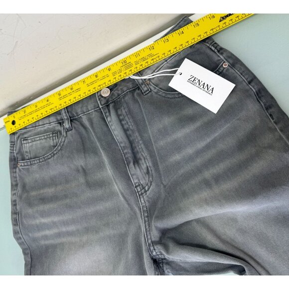 Zenana Jeans Cropped Distressed Washed Gray Destroyed Wide Leg 100% Cotton Boho - Picture 7 of 11
